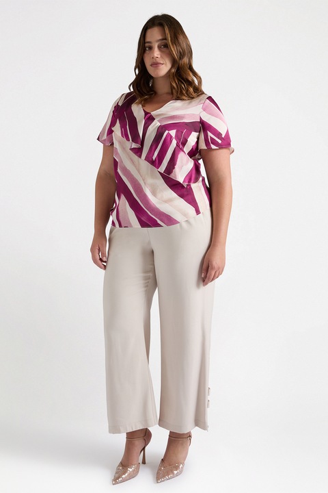 FIORELLA RUBINO, Bluza cu imprimeu si maneci scurte, Roz fandango/Alb murdar, 46