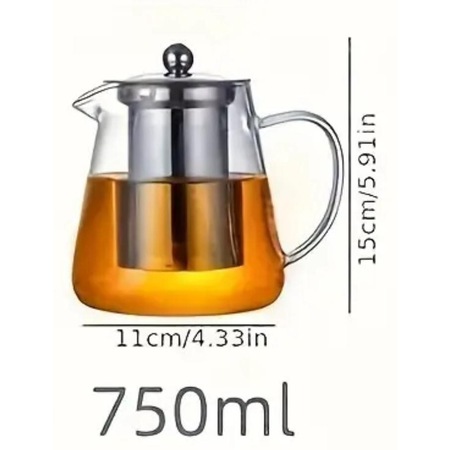 Infuzor Protostics Ceainic din sticla cu infuzor, inox, transparent/argintiu, 750ml ...