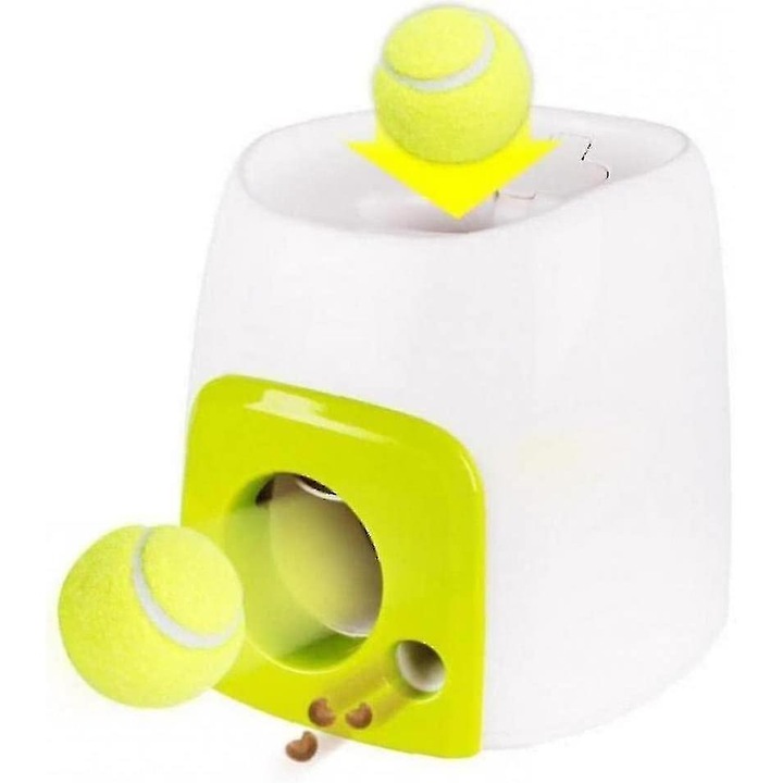 Lansator automat de mingi pentru caini, Ulisem, cauciuc, distanta ajustabila, 3 moduri de lansare, alb/verde