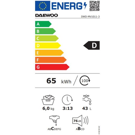 Masina de spalat rufe Slim Daewoo DWD-MV1011, 6 kg, 1000 RPM, Clasa D, Eco Wash, Anti Allergy, Start intarziat, 60 cm, Alb