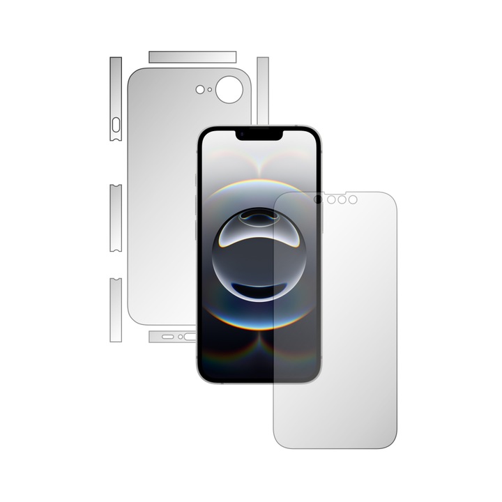 Folie Full Body iSkinz Matte pentru Apple iPhone 16e - Invisible Skinz Matte, Split Cut, Siliconica Mata Anti-Amprenta, Anti-Reflex pentru Ecran si Carcasa Spate, Skin Adeziv Transparent
