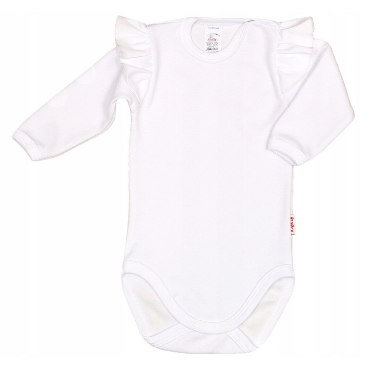 Body copii KLEKLE, alb, bumbac, maneca lunga cu volane