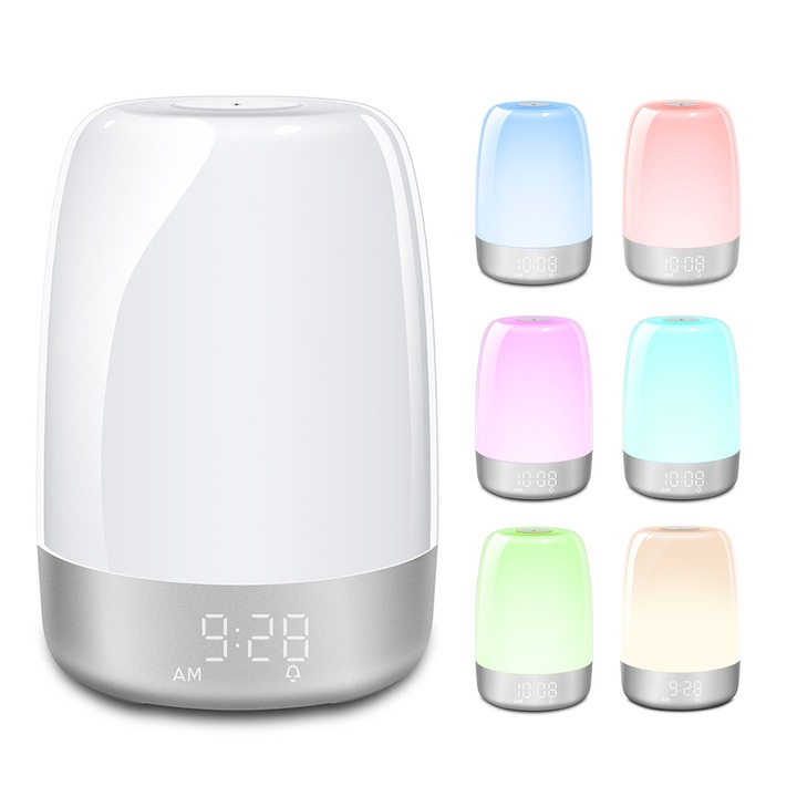 Ébresztőóra napkelte szimulációval és természetes hangokkal, RGB környezeti világítással, a nyugodt alváshoz