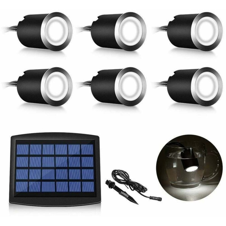 Соларни LED лампи, комплект от 6, външно осветление, студено бяло, лесни за монтаж