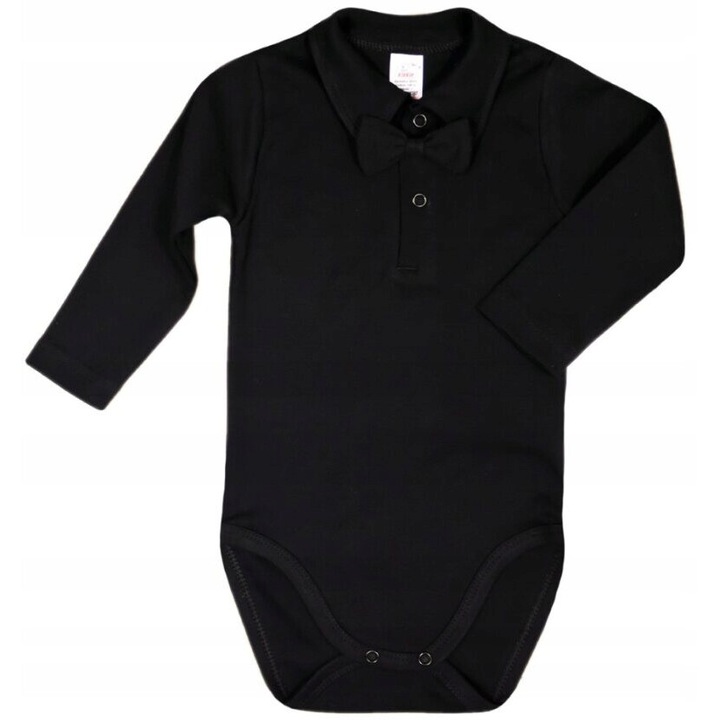 Body KLEKLE, cu maneca lunga, guler si papion, negru, bumbac 100%