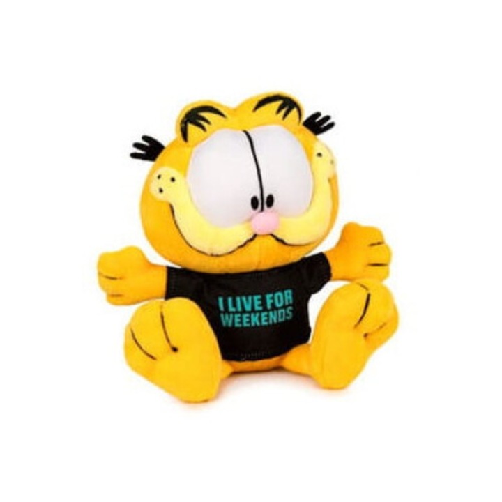 Jucarie de plus Play by Play, motanul Garfield cu tricou negru, umplutura moale, 20 cm