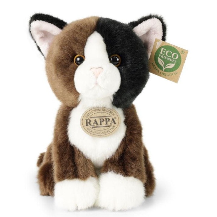 Jucarie de plus, Rappa, pisica, 18 cm, Eco Friendly, negru/maro/alb