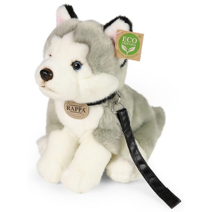 Jucarie de plus, caine Husky, 28 cm, Rappa Eco Friendly, alb/gri