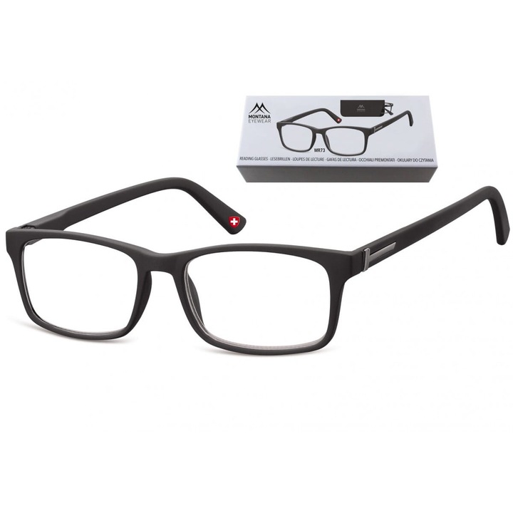 Okulary de citit asferice Montana MR73, +3, negru mat, set complet