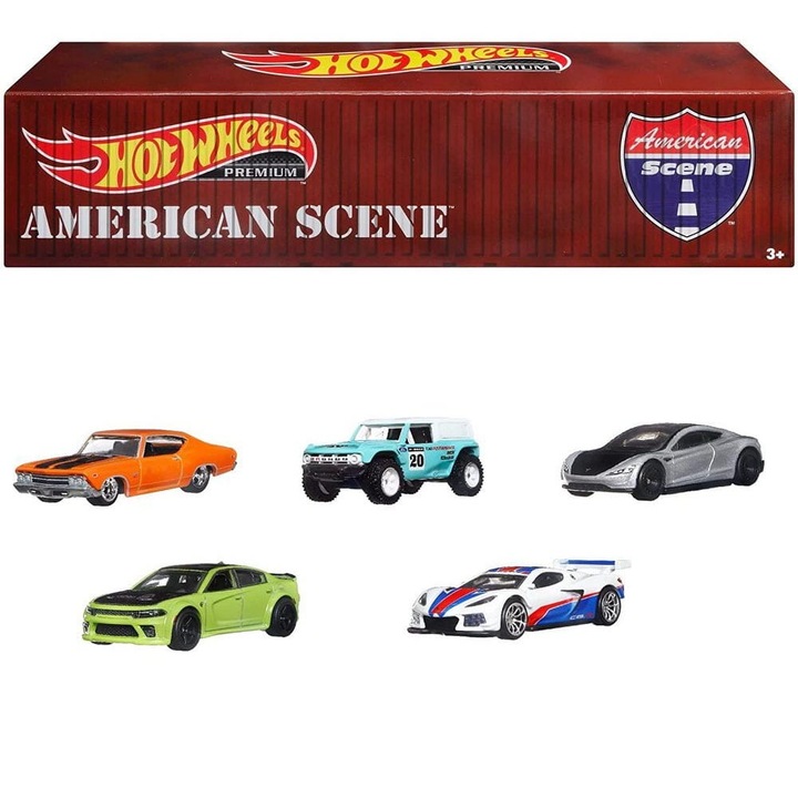 Set 5 masinute metalice Hot Wheels American Scene, scara 1:64, multicolor, 3 ani+