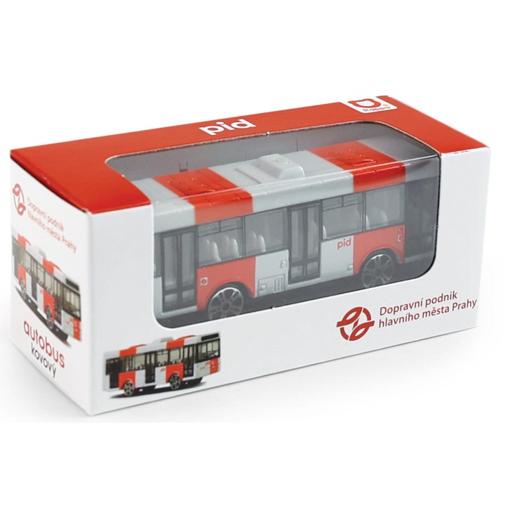 Autobuz metalic PID Praga, Rappa, rosu, 8 cm, pentru copii de la 3 ani