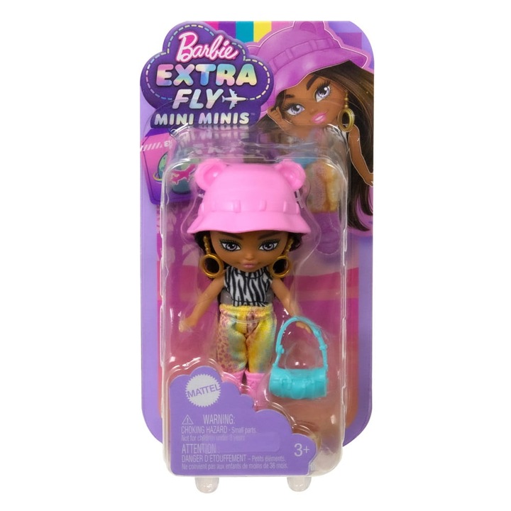 Mini papusa Barbie Extra Mini Minis, Mattel, Safari, 8cm, multicolor, 3 ani+