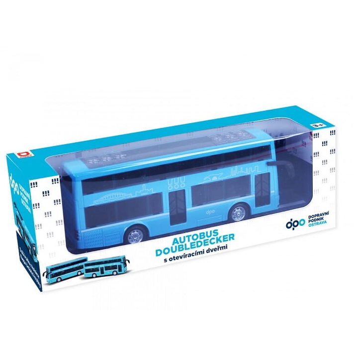 Autobuz etajat Rappa, albastru, 20cm, pentru copii peste 3 ani