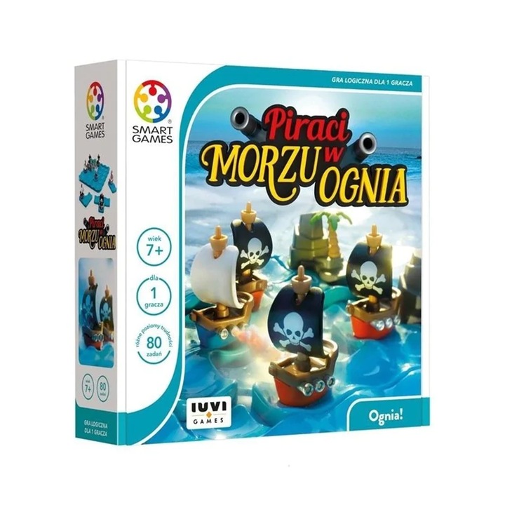Joc de logica Smart Games IUVI, Pirati in Marea Focului, 80 de sarcini, 24x24x6cm, 7 ani+