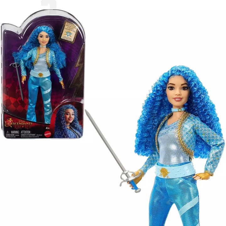 Papusa Disney Descendants 4, Chloe Charming, 30cm, albastru, set