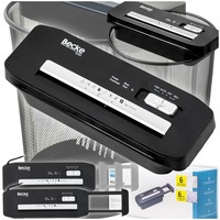 Distrugator de documente, Becke, capacitate 6 foi A4, 32.5x11.5x7cm, negru
