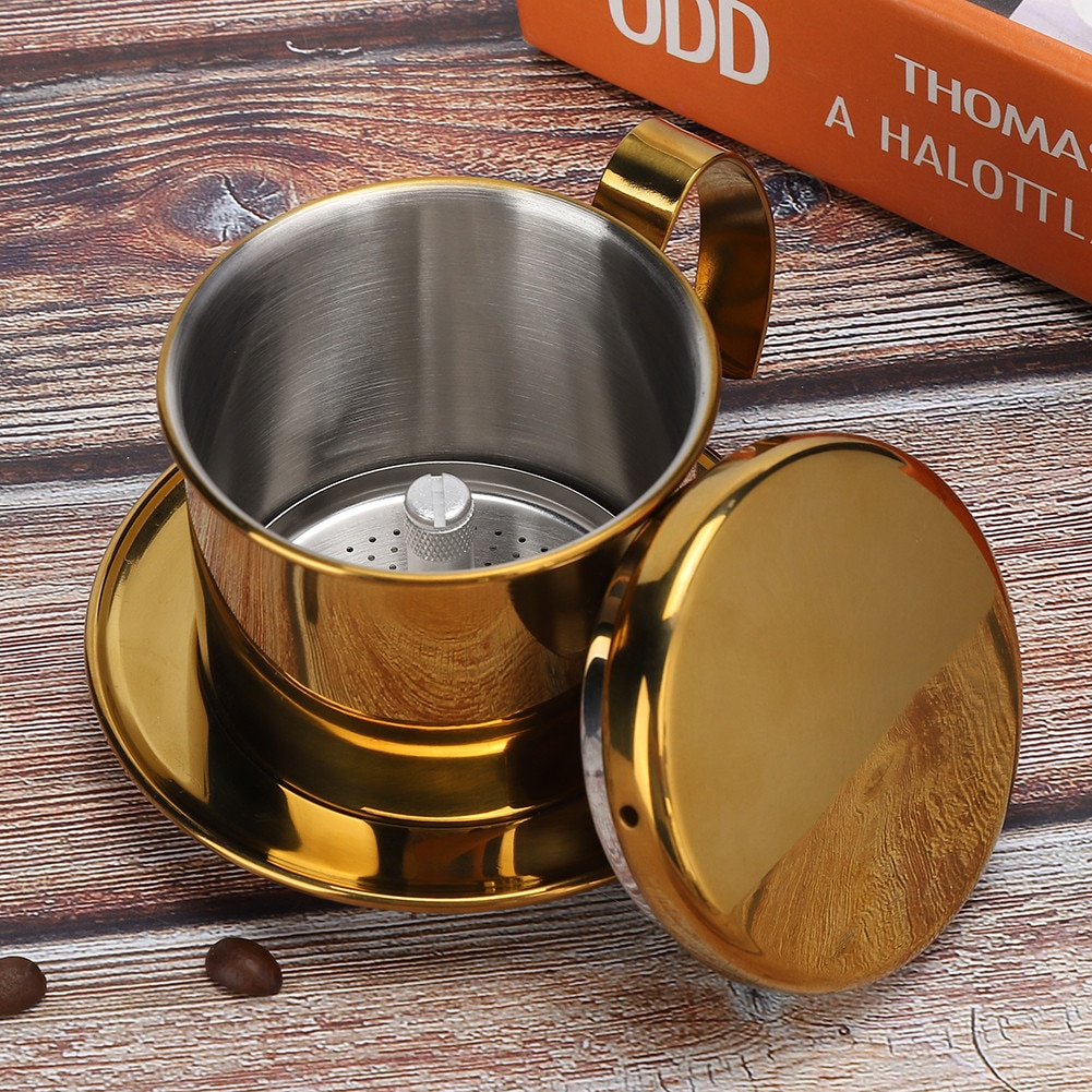 Aparat de cafea elegant, ceasca portabila pentru prepararea din mers, filtru de inalta densitate asigura filtrarea optima a pudrei de cafea, otel inoxidabil construit pentru durabilitate si stil