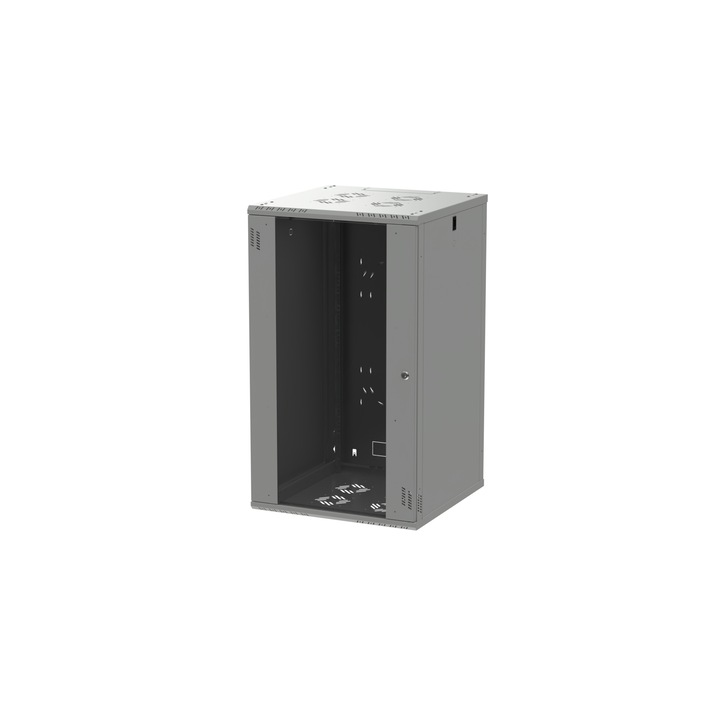 Fém RACK szekrény 19" Stalflex 21U 600mm, szürke, üvegajtóval, falra szerelhető