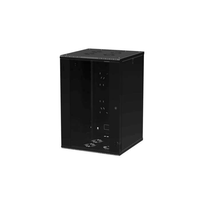 Cabinet metalic RACK 19" 18U 600mm, Stalflex, cu usi din sticla securizata, montare pe perete, negru