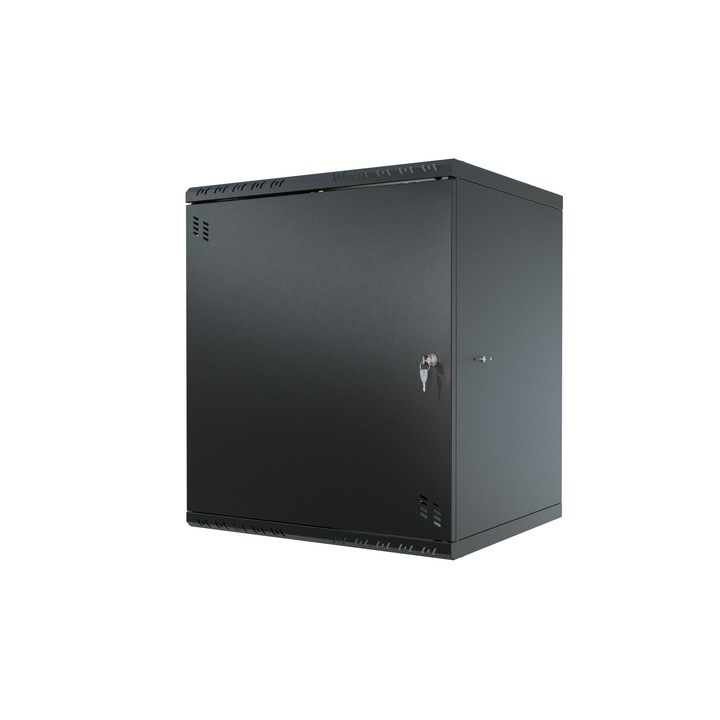 Fém RACK szekrény 19" 12U 450mm, Stalflex, fém ajtókkal, falra szerelhető, fekete