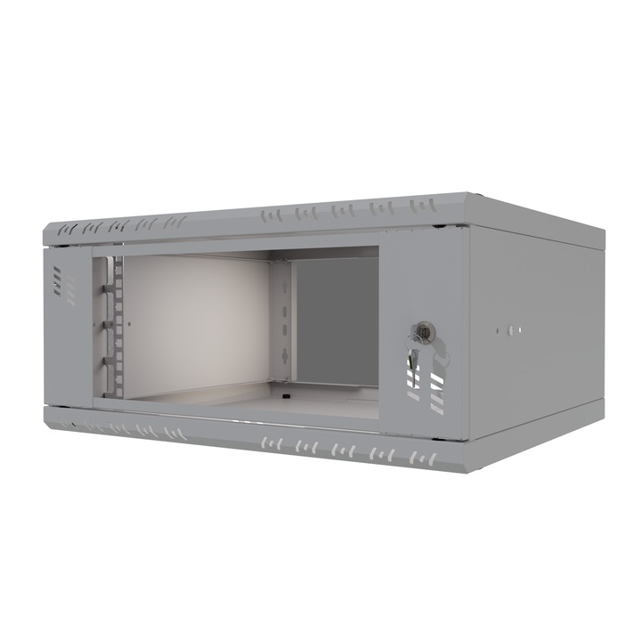 Fali rack szekrény 19" 4U 450mm, Stalflex, szürke, üvegajtóval