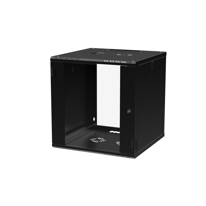Fali RACK szekrény 19" Stalflex 12U 600mm, fekete, üvegajtóval