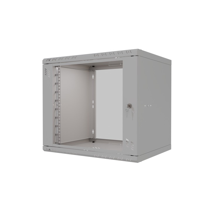 Метален шкаф RACK 19" 9U 400мм, Stalflex, сив, със стъклени врати, стенен монтаж