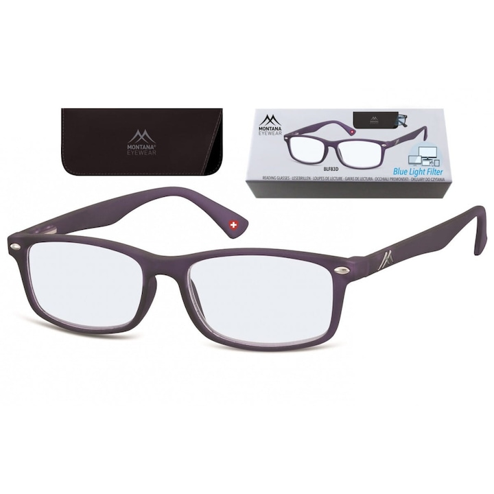 Okulary de vedere Montana, +1.00, violet mat, set cu etui si cutie
