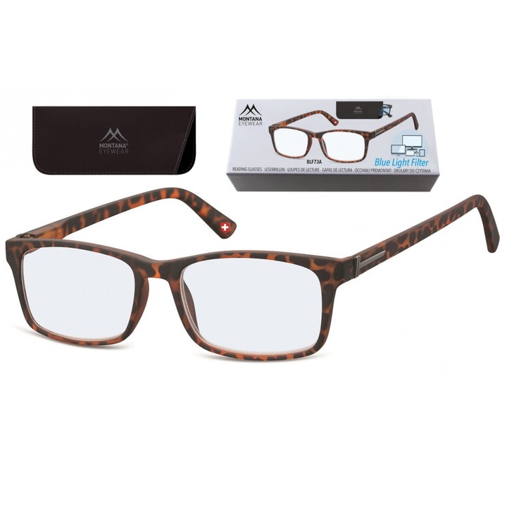 Okulary de vedere Montana, +2.50, mat, panterka, set cu etui si cutie