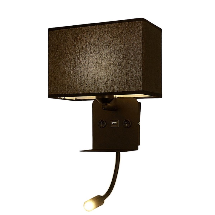 Modern fali lámpa, állítható LED olvasólámpa, meleg fehér, 3W, USB port