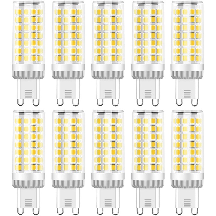 Комплект LED крушки, TNEAYWHE, 8 броя, G9, прозрачна керамика, еквивалент 40W, топлобяла светлина