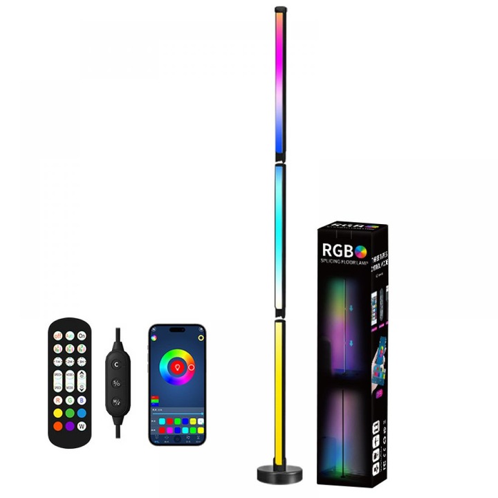 RGB Neon LED Stick, TNEAYWHE, IP65 vízálló kialakítás, 500 fényeffektus, állítható kerek talp