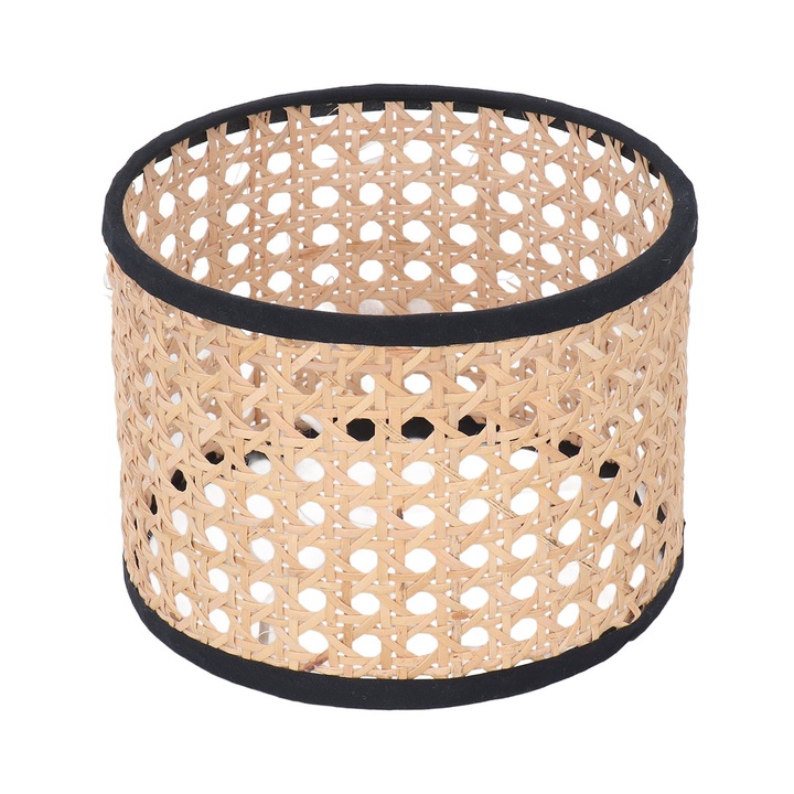 Abajur Boho din Rattan Natural, Iluminare Difuza, 16x16x12cm
