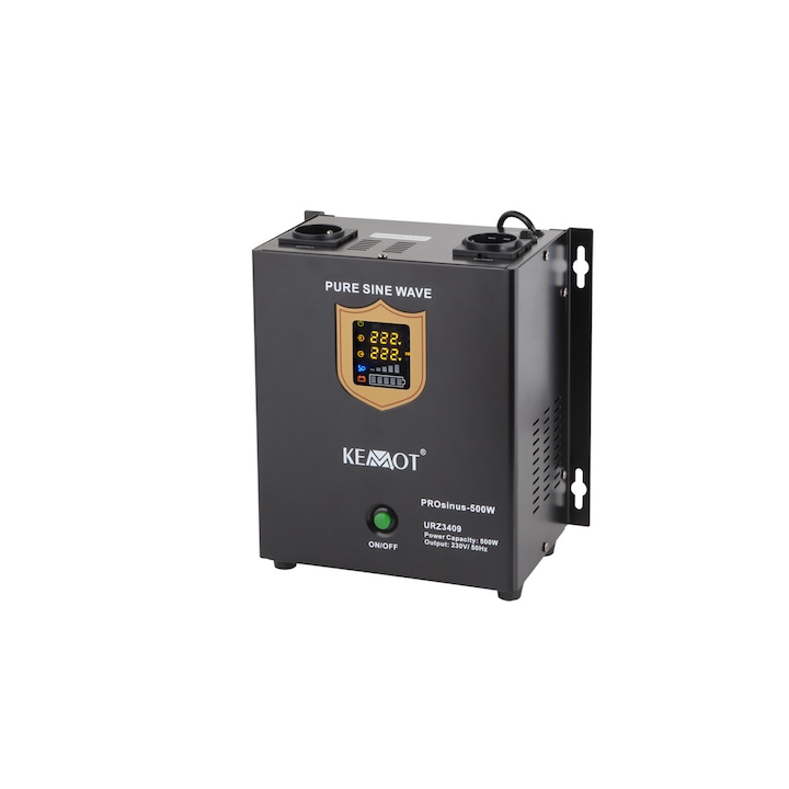 KEMOT UPS PRO Sinus Inverter Hőerőművekhez, falra szerelhető, 500W, 12V, fekete