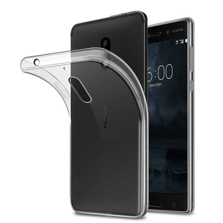 Szilikon burkolat kompatibilis a Nokia 6 Transparent készülékkel, zajcsillapító, fordítva