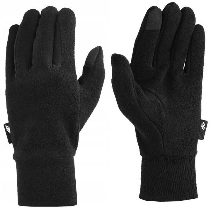 4F unisex sportkesztyű, 5 ujjas, meleg mikropolár anyagból, fekete, M