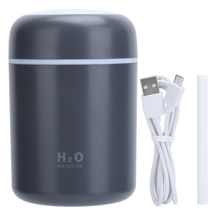 Mini párásító USB tápellátással, TNEAYWHE, csendes működés, sötétszürke szín, egygombos vezérlés