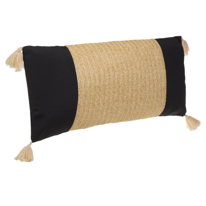 Perna Decorativa de Vara Neagra Bej cu Ciucure 70x30cm