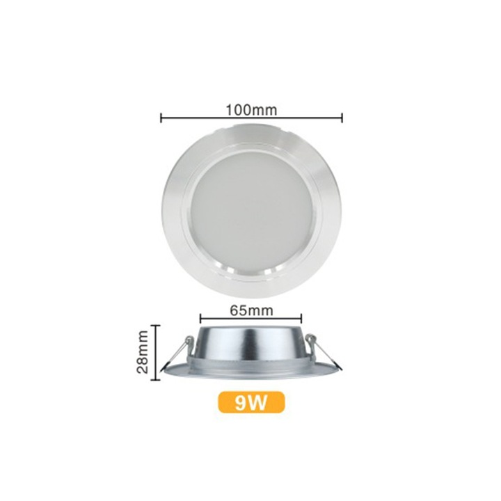 Вграден LED прожектор за баня, 9W, ултра плосък дизайн, алуминий, естествена бяла светлина, лесен монтаж