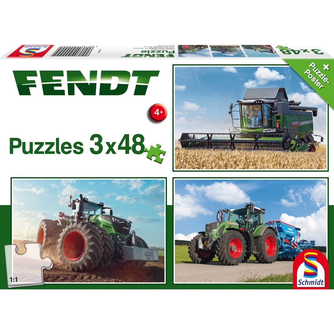 Set de 3 puzzleuri Schmidt pentru copii 3×48 piese Fendt: Combina agricola - Fendt Vario