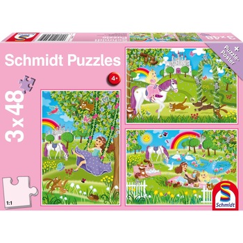Set de 3 puzzleuri Schmidt pentru copii 3×48 piese: Printesa in gradina castelului Set de 3 puzzleuri Schmidt pentru copii 3×48 piese: Printesa in gradina castelului