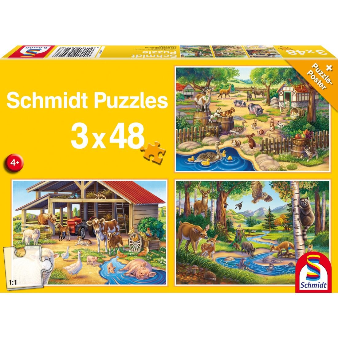 Set de 3 puzzleuri Schmidt pentru copii 3×48 piese: Animalele mele favorite