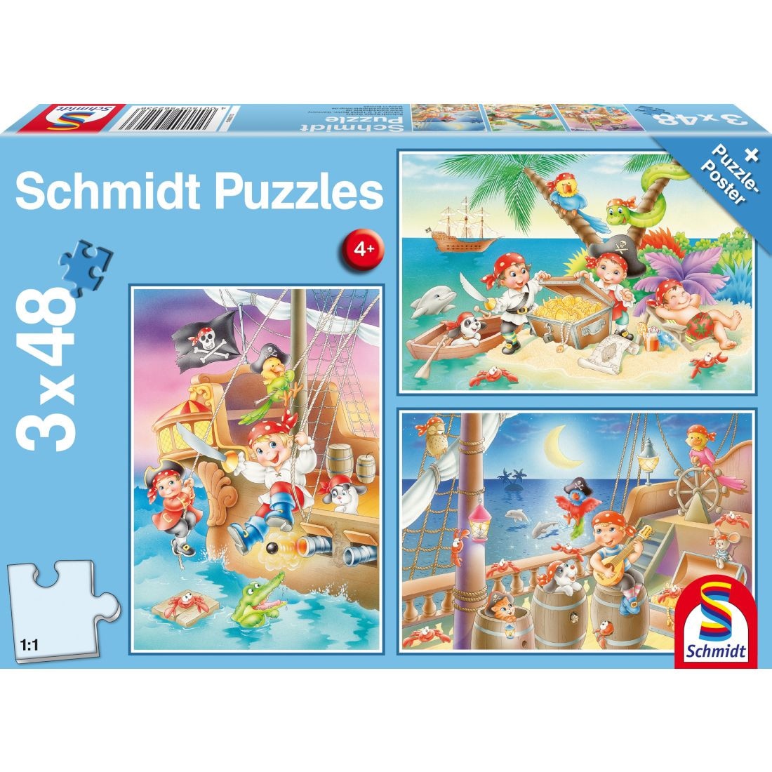 Set de 3 puzzleuri Schmidt pentru copii 3×48 piese: Bande de pirati