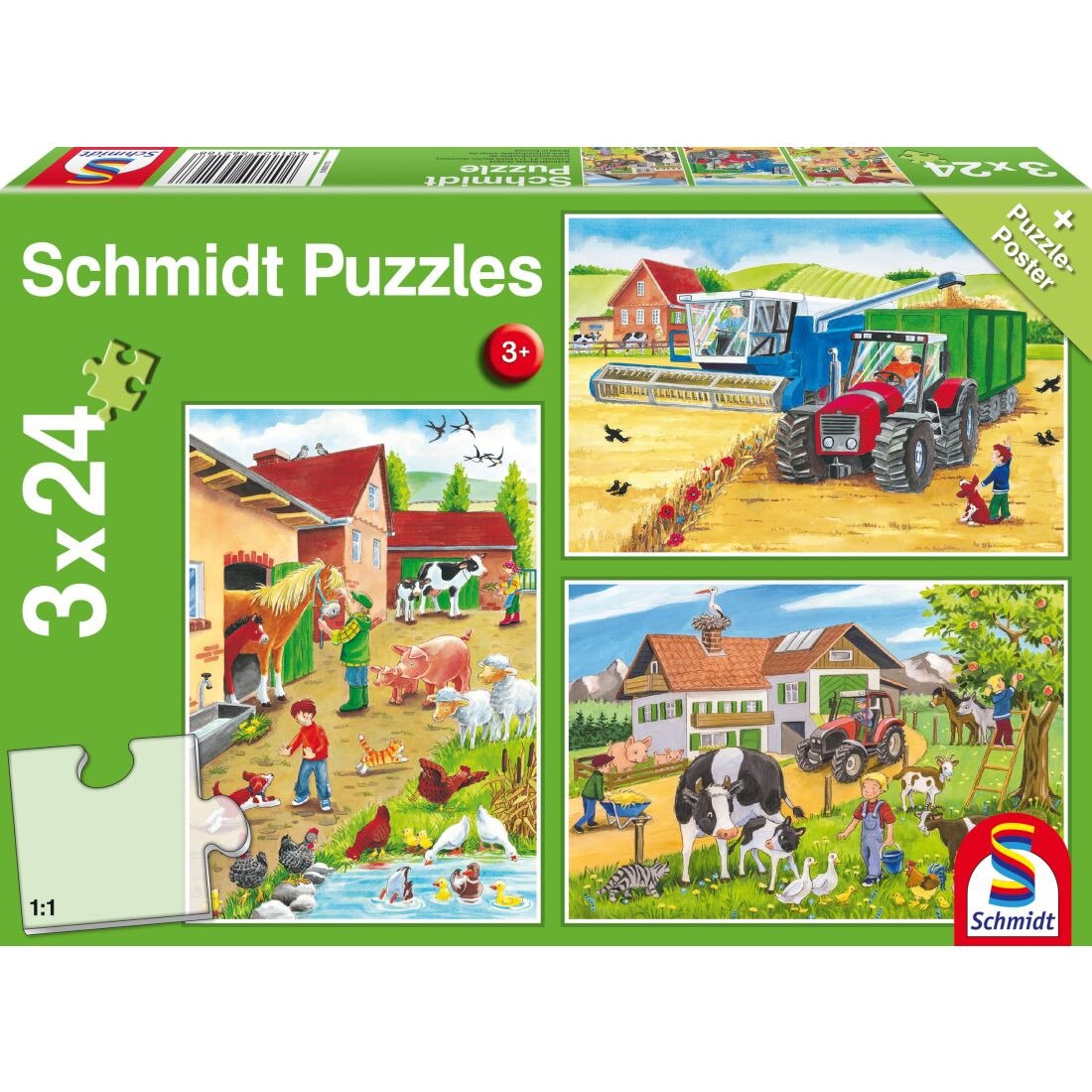 Set de 3 puzzleuri Schmidt pentru copii 3×24 piese: La ferma