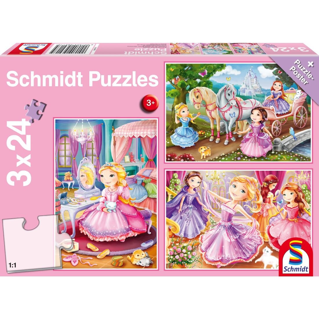 Set de 3 puzzleuri Schmidt pentru copii 3×24 piese: Printese din poveste