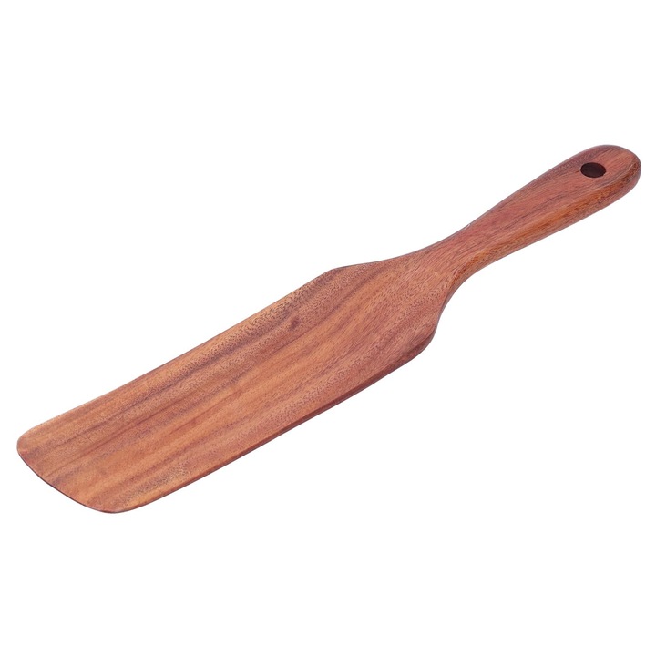 Spatula din lemn de teak natural, rezistenta la uzura, pentru amestecat salate si preparat prajituri