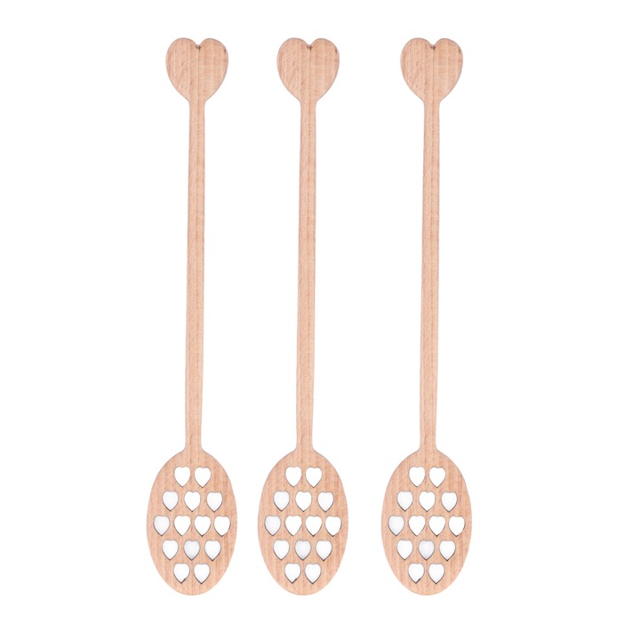 Set 3 linguri miere HERUSI lemn cires chinezesc model inima 15cm