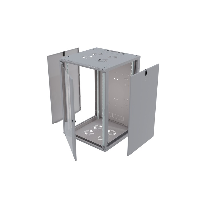 Stalflex 19" RACK fém szekrény, 21U, 450mm, szürke, üvegajtóval, fali rögzítés