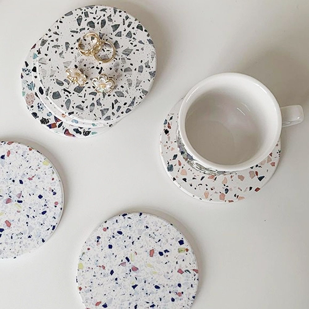 Suporturi bauturi, design Terrazzo Marble, set de 6, ceramica ...