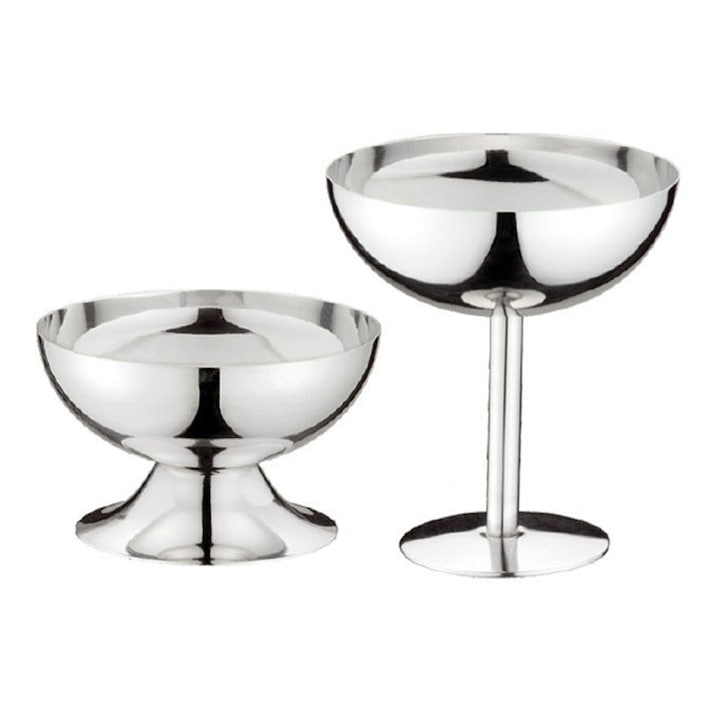 Комплект от 2 чаши за сладолед QttvbTna, Неръждаема стомана, Сребрист